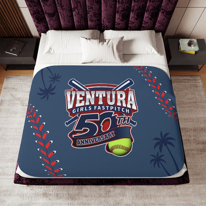 Light Blue 60x80 Palm Ventura Girls Fastpitch 50th Anniversary Sherpa Blanket