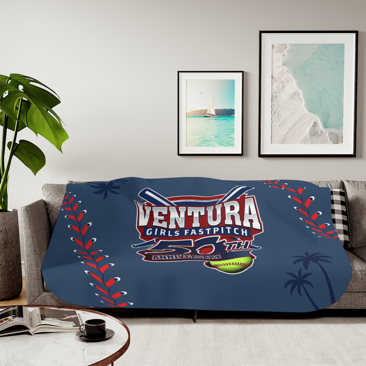 Light Blue 60x80 Palm Ventura Girls Fastpitch 50th Anniversary Sherpa Blanket