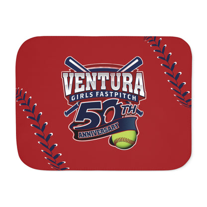 RED 60x80 Ventura Girls Fastpitch 50th Anniversary Sherpa Blanket – Soft Two‑Tone Baseball/Softball Throw