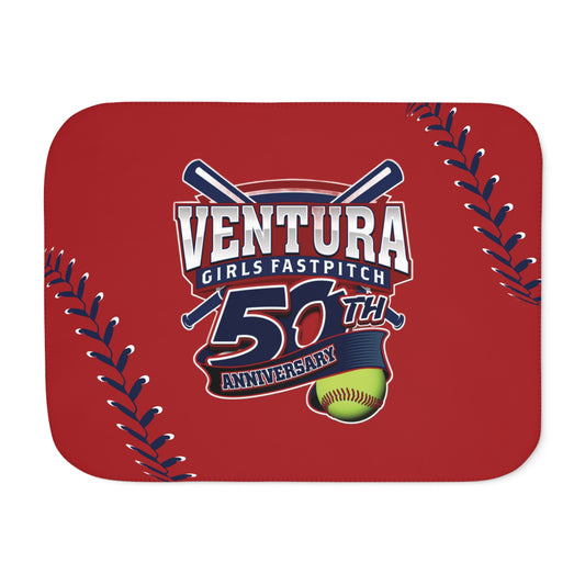 RED 60x80 Ventura Girls Fastpitch 50th Anniversary Sherpa Blanket – Soft Two‑Tone Baseball/Softball Throw