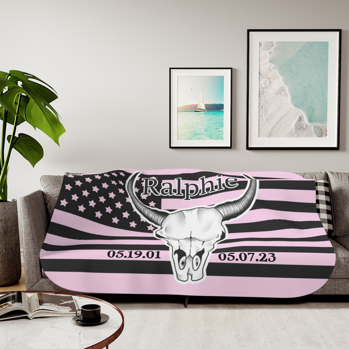 Ralphie Black Flag on Pink Blanket
