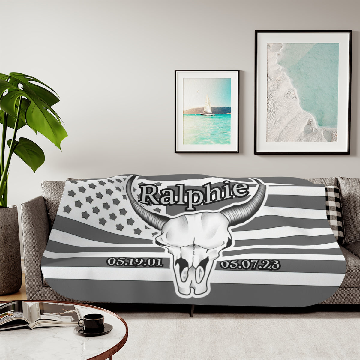 Ralphie White Flag on Grey Background