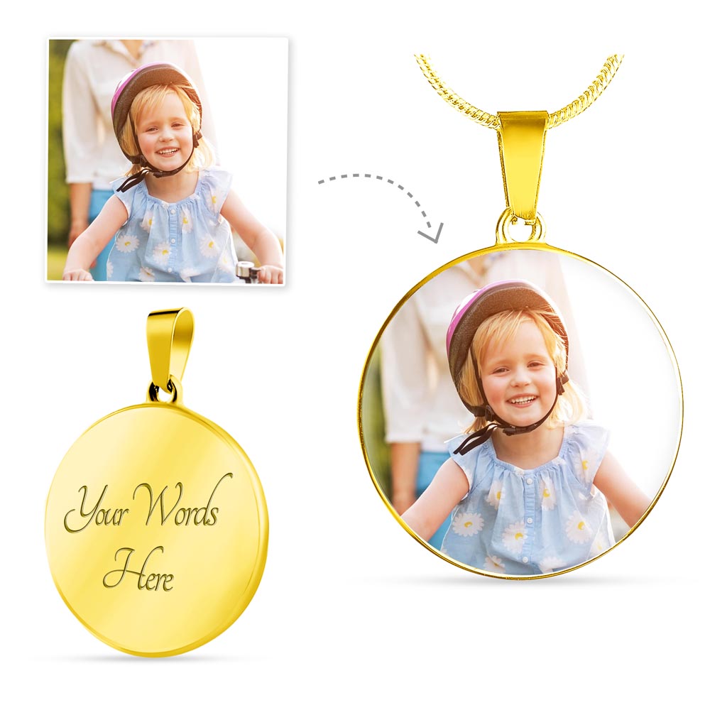 Birth Flower Memorial Circle Necklace, Custom Word Engraving