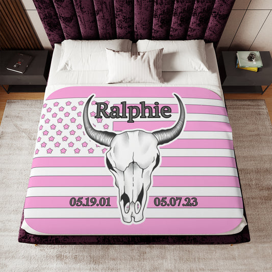 Ralphie White Flag on Pink Blanket
