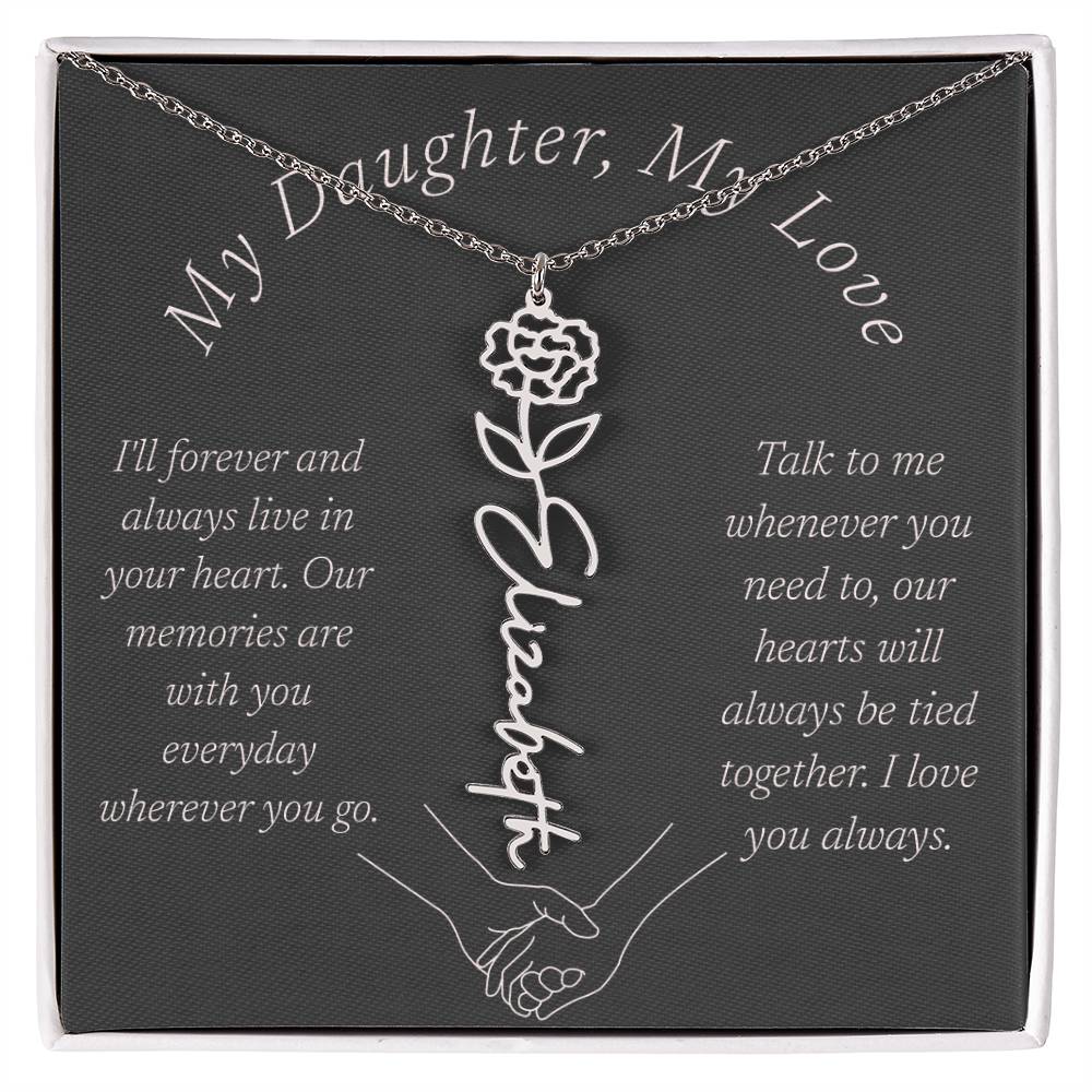 Memorial Flower Name Necklace, To Daughter For Her