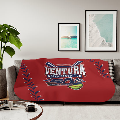 RED 60x80 Ventura Girls Fastpitch 50th Anniversary Sherpa Blanket – Soft Two‑Tone Baseball/Softball Throw