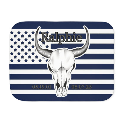 Ralphie White Flag on Navy Blanket