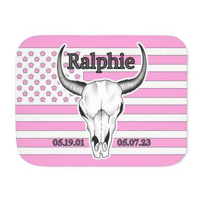 Ralphie White Flag on Pink Blanket
