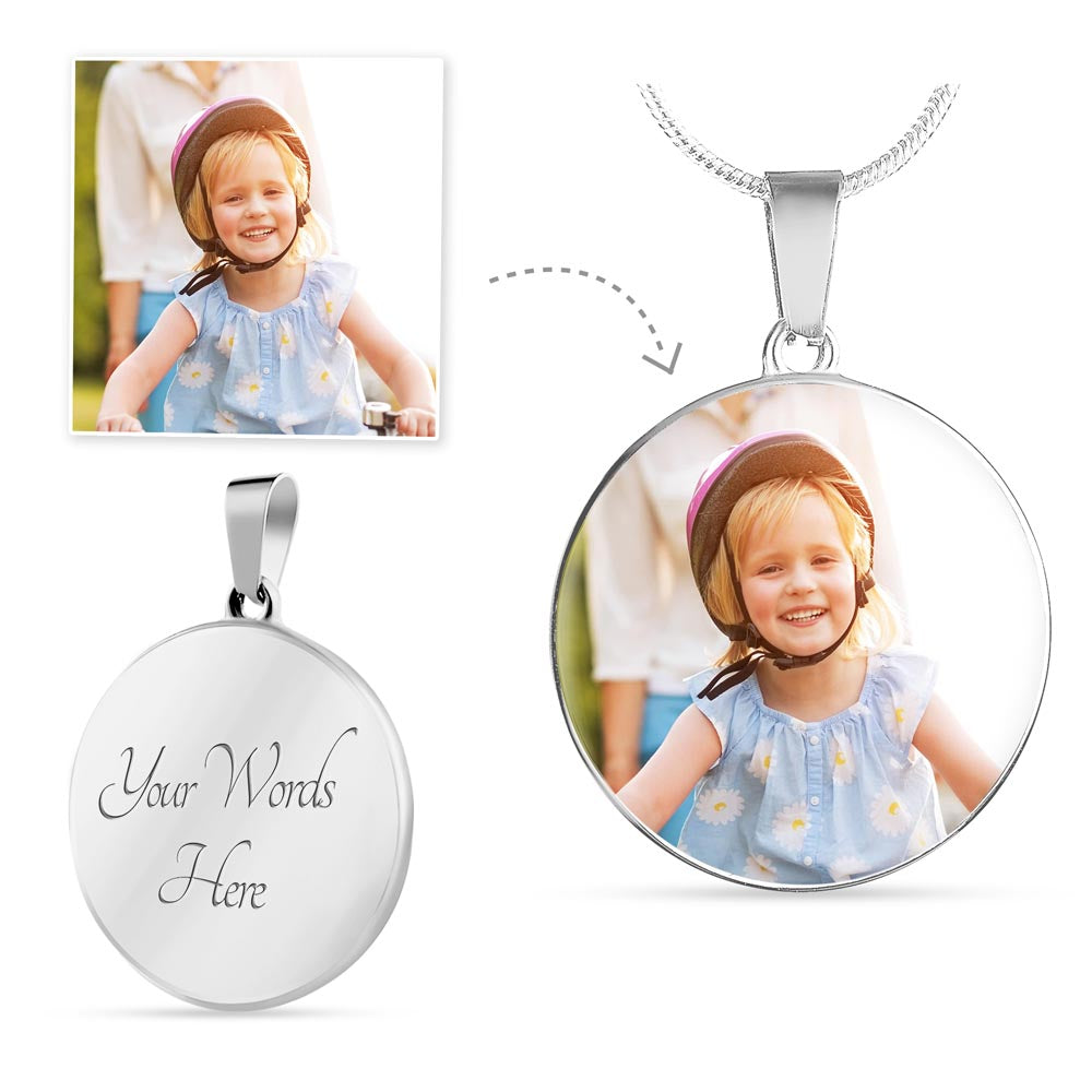 Birth Flower Memorial Circle Necklace, Custom Word Engraving