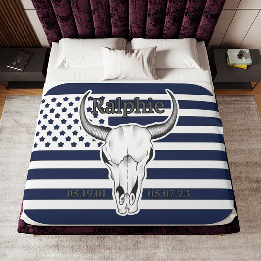 Ralphie White Flag on Navy Blanket