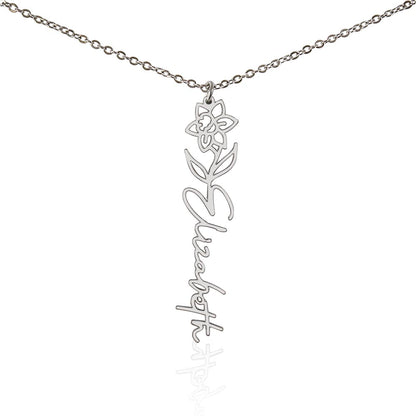 Birth Month Flower & Custom Name Necklace