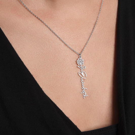 Birth Month Flower & Custom Name Necklace